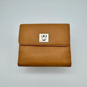 Salvatore Ferragamo Nude Leather Wallet Silver Gancini Hardware Authentic